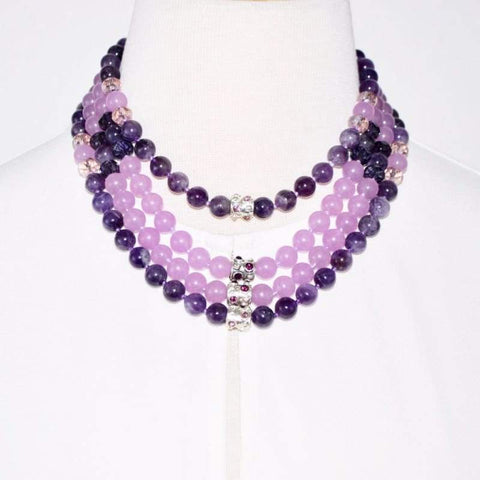 Four Strands Amethyst and Purple Carnelian Necklace - FashionByTeresa