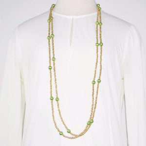 FBT - Gold And Green Glass Pearls Ascent Rope Necklace - FashionByTeresa