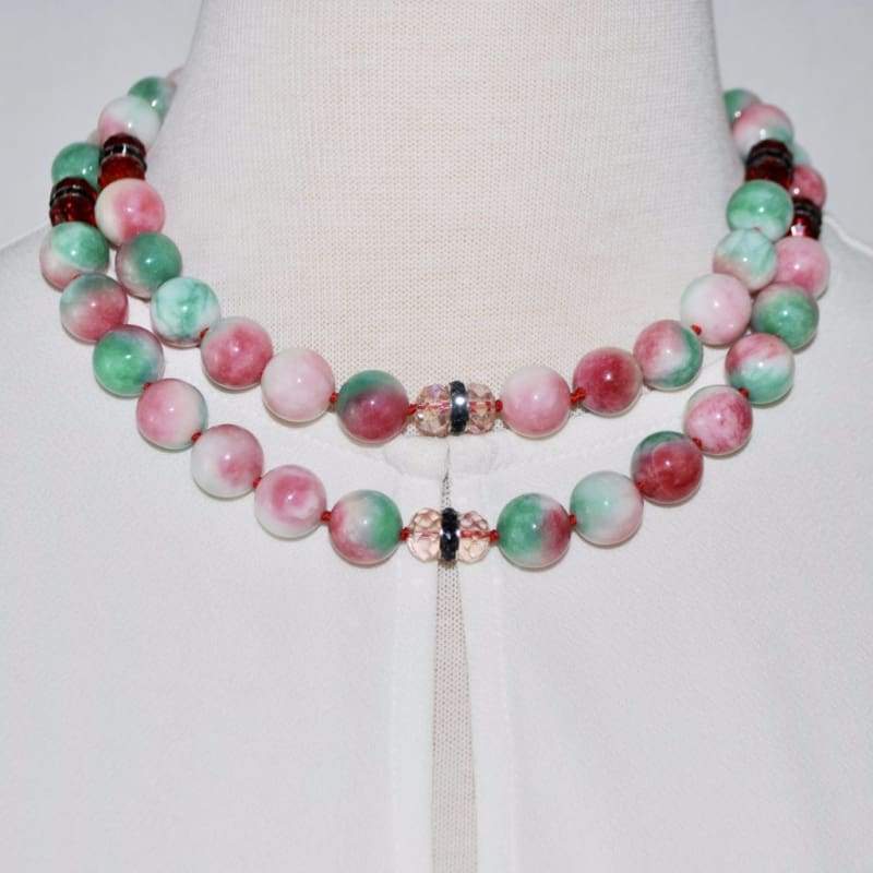 Green and Red Jade Elegant Double Strands Necklace - FashionByTeresa