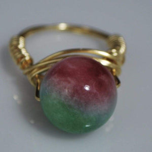 Green and Red Jade Handcrafted Wired Ring - FashionByTeresa