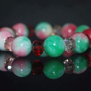 Green And Red Jade With Pink Crystals Bracelets - FashionByTeresa