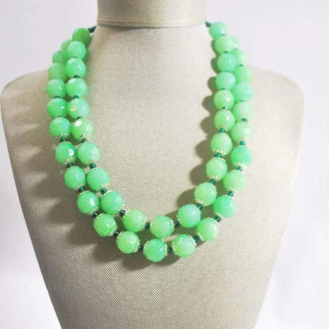 Green Double Strands Faceted with Emerald Ascent Necklace - FashionByTeresa