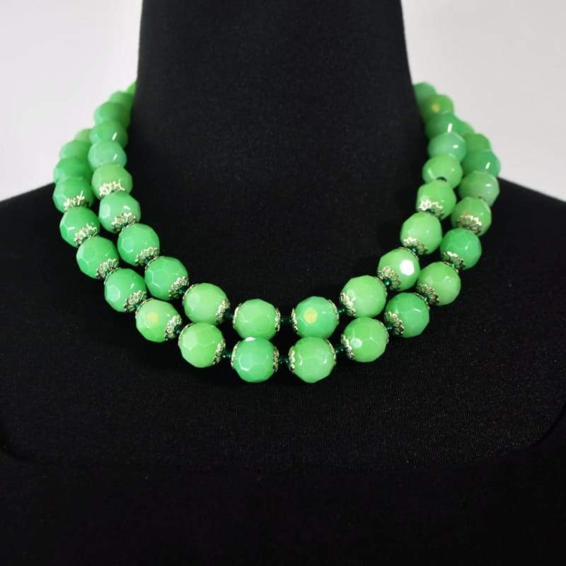 Green Double Strands Faceted with Emerald Ascent Necklace - FashionByTeresa