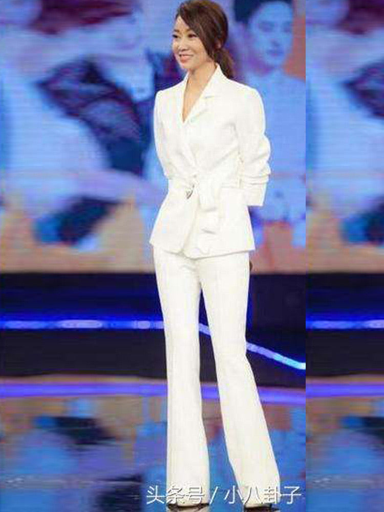 White Belted Double Breasted Pants Suits - FashionByTeresa