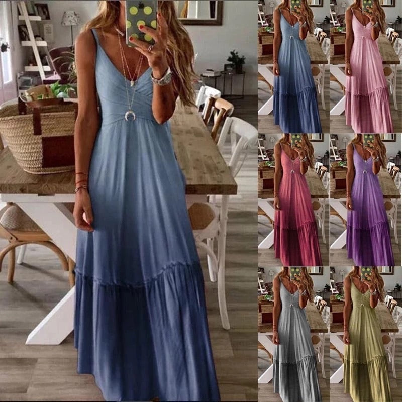 FBT - Two Tone Simple Maxi Dress - FashionByTeresa