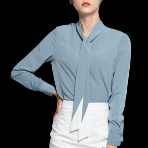 Blue Chiffon Button Down Long Sleeve Blouse - FashionByTeresa