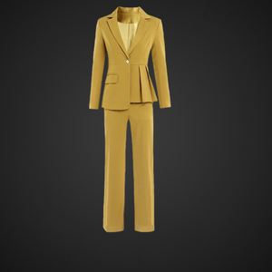 Elegant Mustard Yellow With Belt Irregular Jacket + Straight Pants Suit - FashionByTeresa