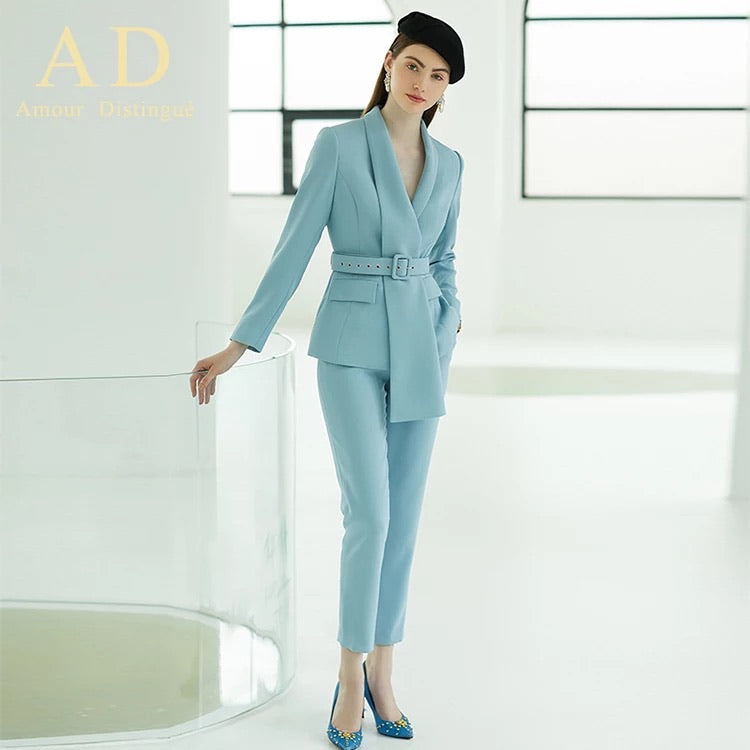 Blue Business Ladies Pants Suits Set | FashionByTeresa, Medium Blue Business Ladies Pants Suits Set | FashionByTeresa, Medium