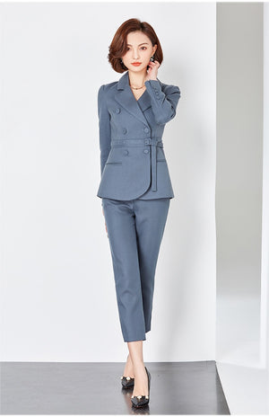Simple Double Breasted Belted Pantsuit - FashionByTeresa