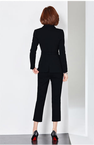 Simple Double Breasted Belted Pantsuit - FashionByTeresa