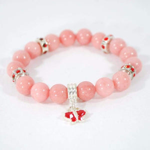Morganite Pink Gemstone With Red Charm Bracelets - FashionByTeresa