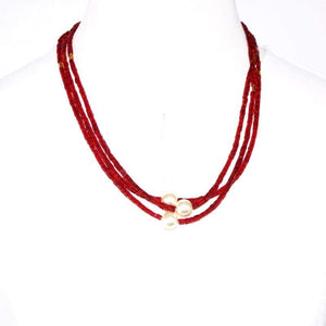 Multi Strands Red Beads With Pearl Ascent Elegant Necklace - FashionByTeresa