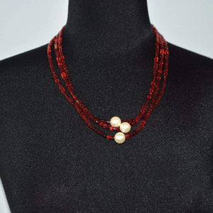 Multi Strands Red Beads With Pearl Ascent Elegant Necklace - FashionByTeresa