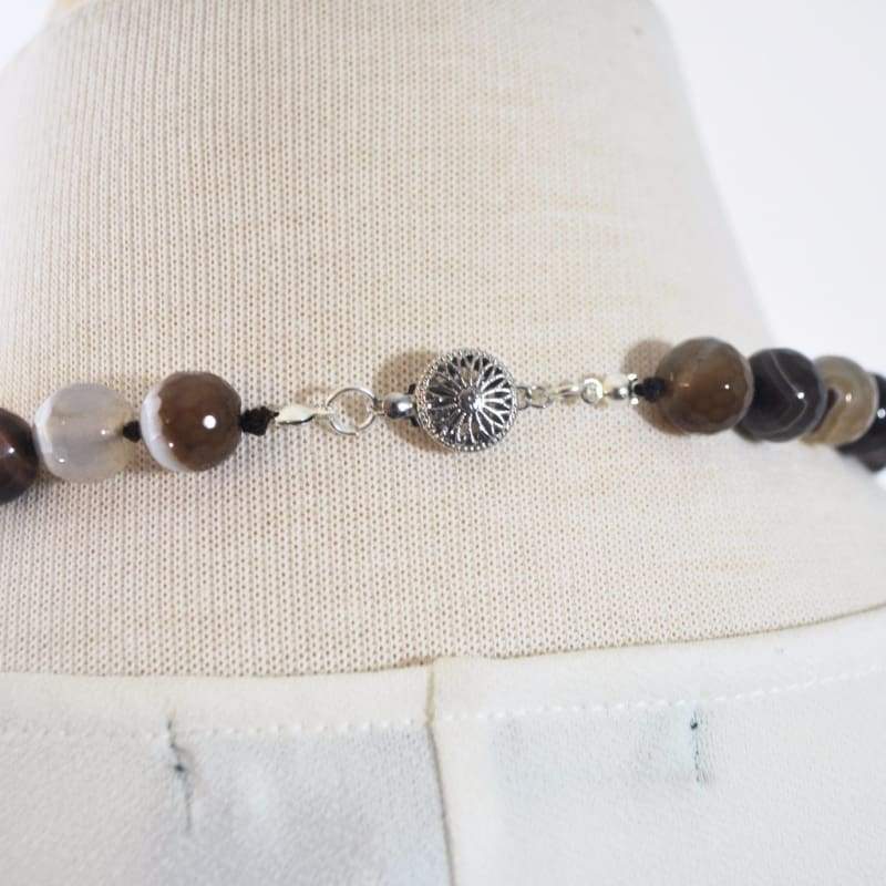 Products Natural Brown Onyx Stripe Agate Beaded Necklace - FashionByTeresa