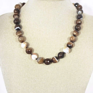 Products Natural Brown Onyx Stripe Agate Beaded Necklace - FashionByTeresa