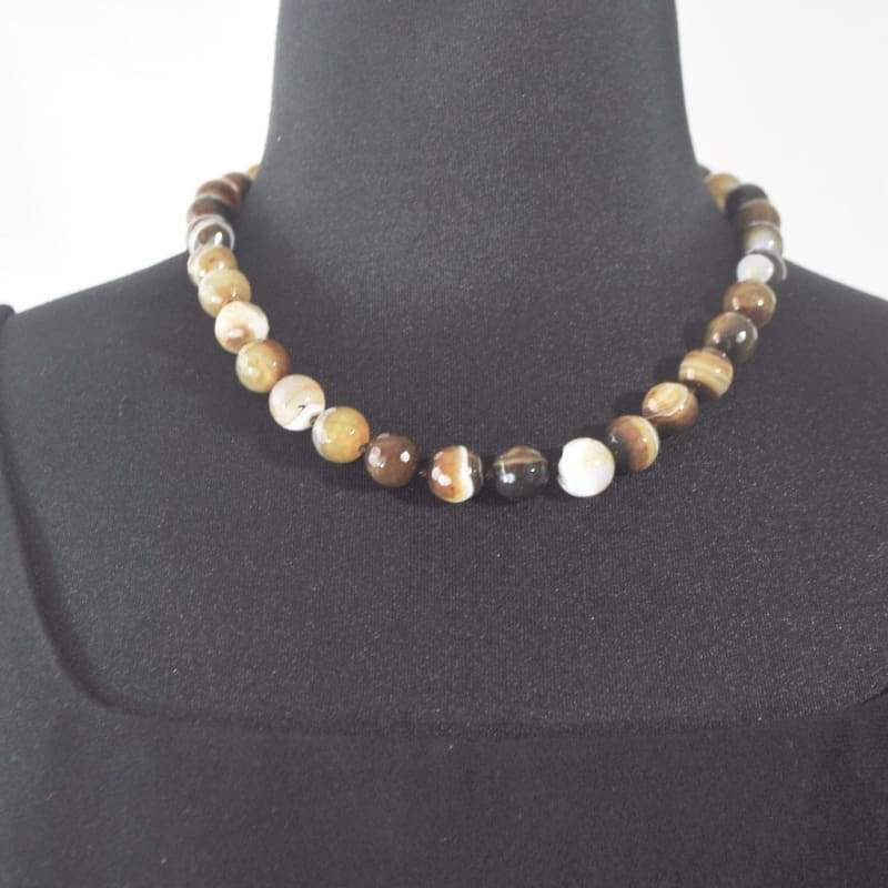 Natural Onyx Stripe Agate Beaded Necklace - FashionByTeresa
