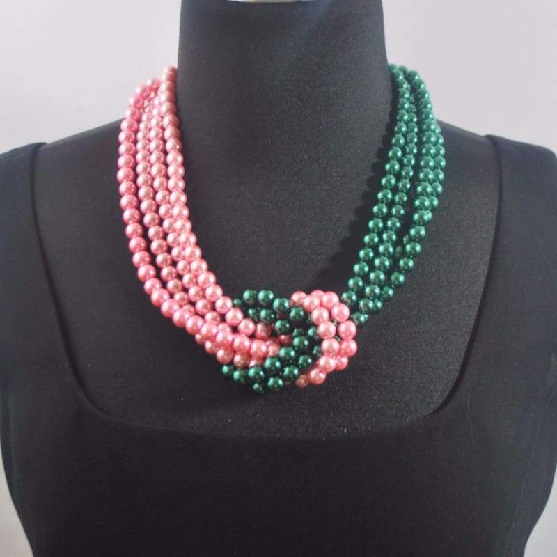 Pink and Green Twist Beaded Pearls Necklace - FashionByTeresa