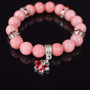 Pink Carnielan Heart Charms Agate Stretch Bracelets - FashionByTeresa