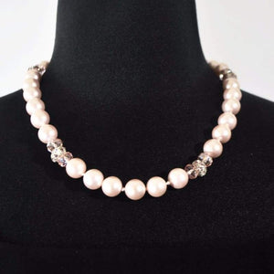 Pink Shell Pearls with Rhinestones Necklace - FashionByTeresa