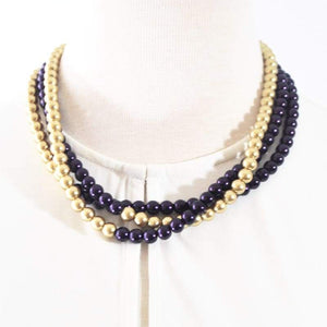 Purple and Gold Color Block Glass Pearls Necklace. - FashionByTeresa