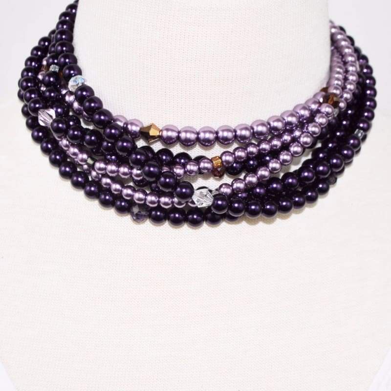 Purple / Lavender Multi Strand Glass Pearls Necklace - FashionByTeresa