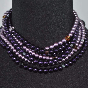 Purple / Lavender Multi Strand Glass Pearls Necklace - FashionByTeresa