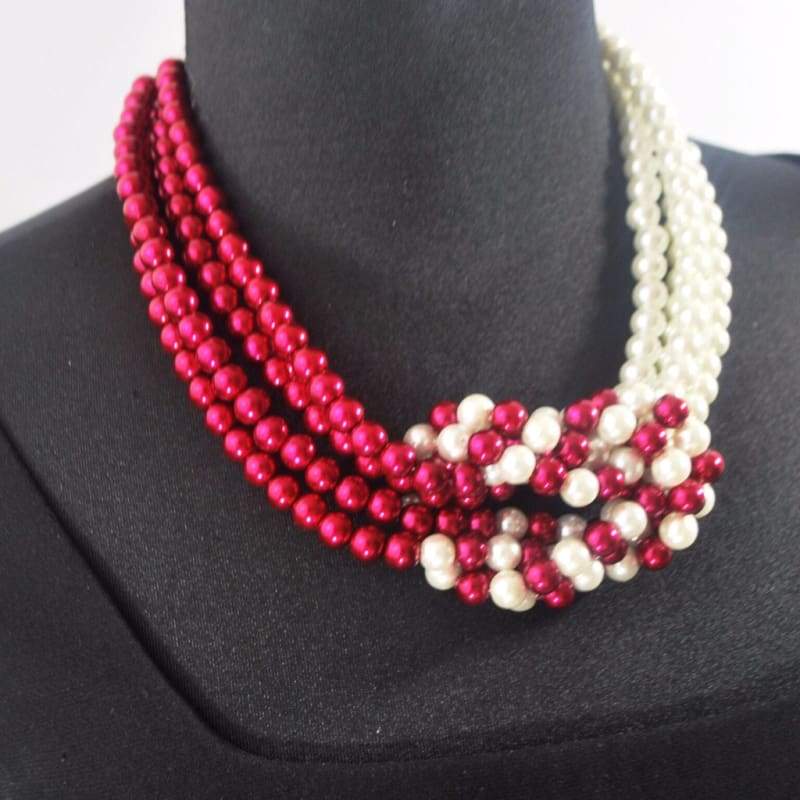 Red and White Interlocking Pearls Necklace - FashionByTeresa