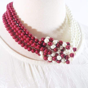 Red and White Interlocking Pearls Necklace - FashionByTeresa