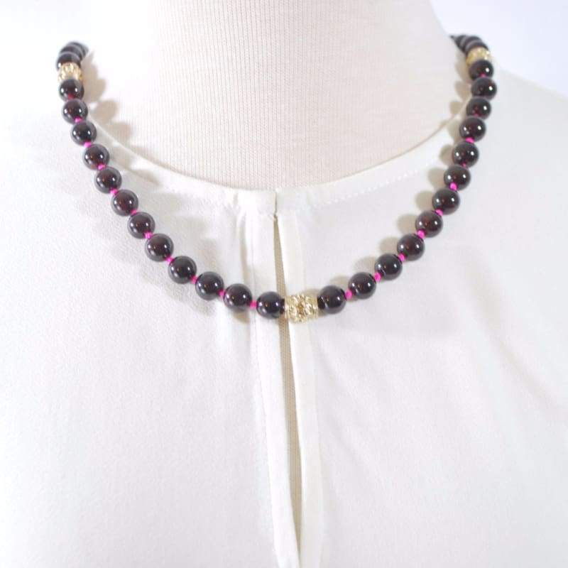 FBT - Red Garnet Gemstone With Charm Ascent Necklace - FashionByTeresa
