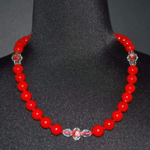 Red Shell Pearls Bead Crystal Ascent Necklace. - FashionByTeresa