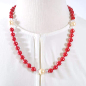 Red Shell Pearls With Cream Ascent Necklace. - FashionByTeresa