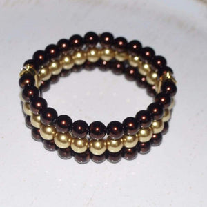 Three Strands Brown And Gold Two Toned Bracelets - Handmade