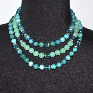 FBT - Unique Crazy Lace Green Jade Three Strands Necklace - FashionByTeresa
