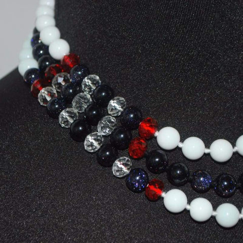 White Jade / Galaxy Blue Triple Strands Womens Necklace. - Handmade