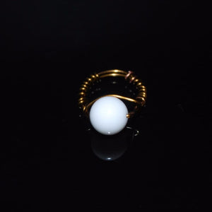 White Jade Stone Womens Ring - 6.5 / Bronze - Handmade