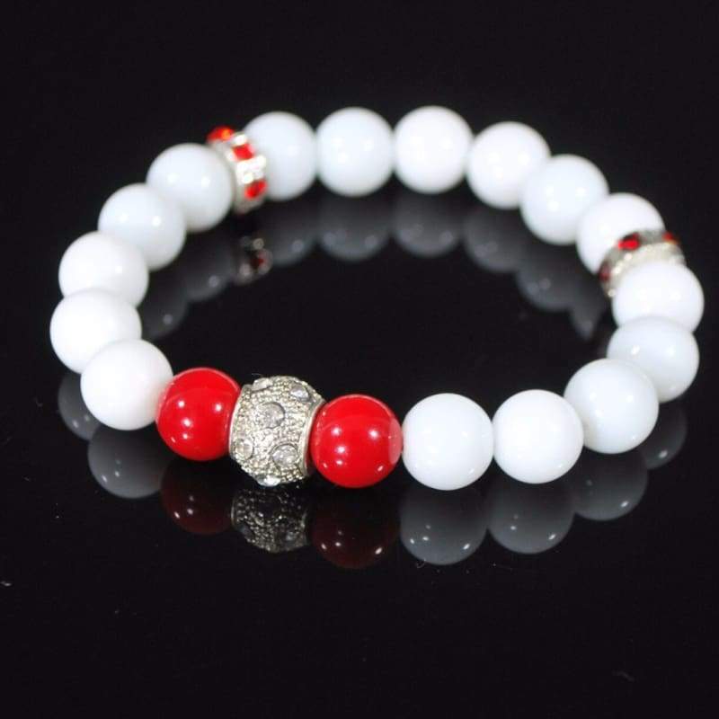 White Jade With Red Pearls Ascent Elegant Bracelets - Handmade