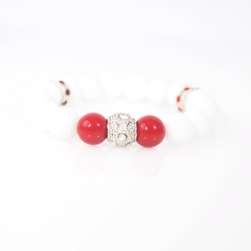 White Jade With Red Pearls Ascent Elegant Bracelets - Handmade