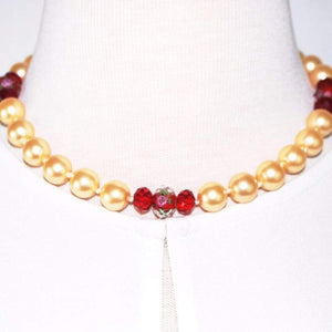 FBT - Yellow Shell Pearls With Red Crystal Ascent Necklace - FashionByTeresa