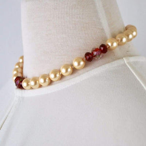 FBT - Yellow Shell Pearls With Red Crystal Ascent Necklace - FashionByTeresa